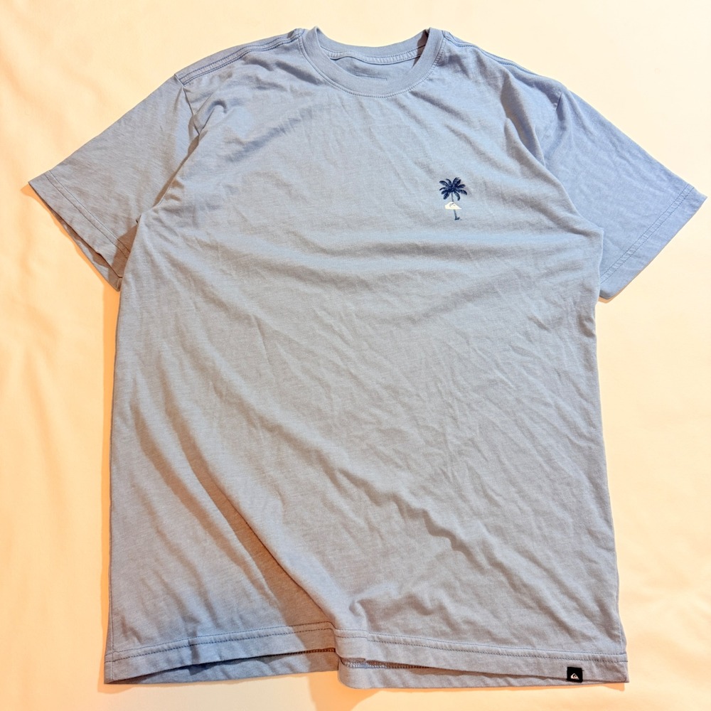 Quiksilver Graphic Tee Men XL Blue Short Sleeve Palm Tree Surf Regular Fit